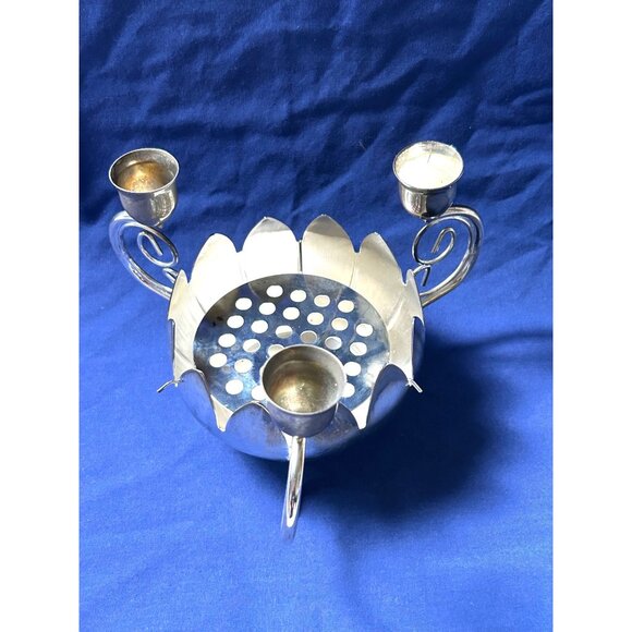 Godinger Silver Art Co Candle Holder Centerpiece Flower Frog Bowl 3 Arm Candelab - Picture 3 of 9